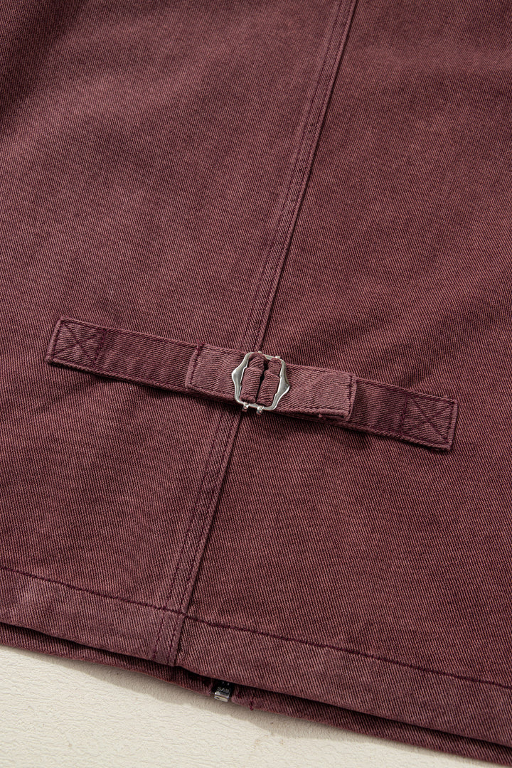 Coffee Corduroy Collar Zipped Front Denim Jacket