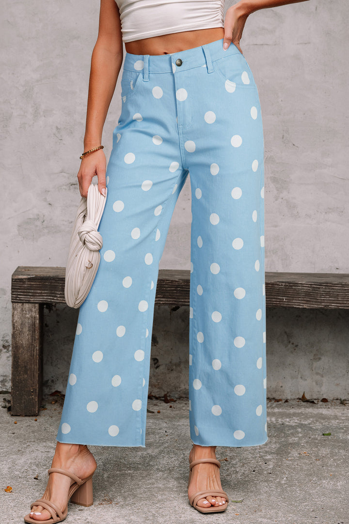 Khaki Polka Dot Print Raw Hem Shift Jeans