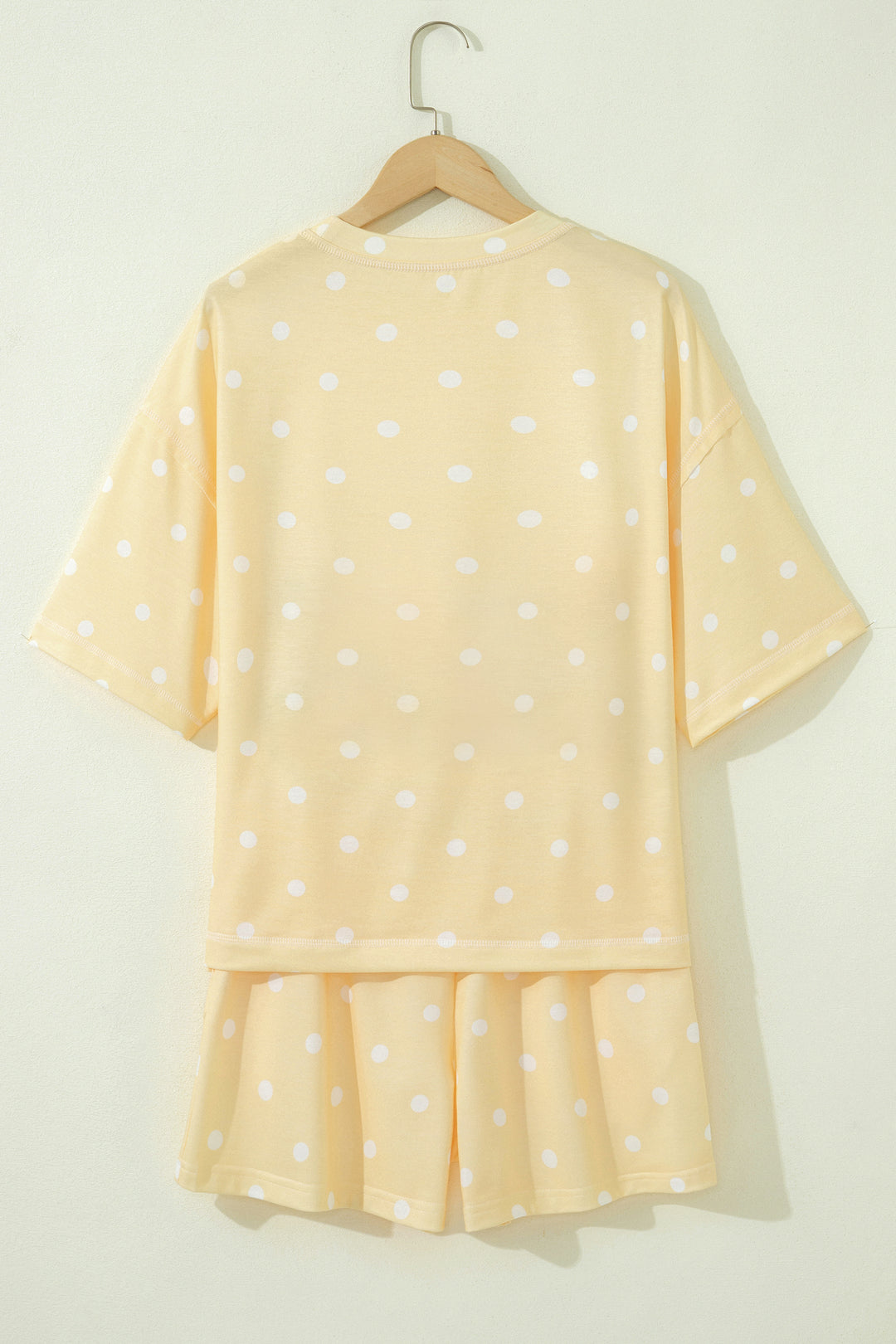 Yellow Exposed Seam Detail Polka Dot Loose Tee Drawstring Shorts Set