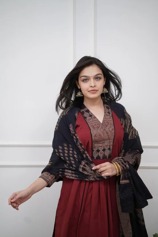 Women’s Ethnic Printed Kurta Set with Palazzo and Printed Dupatta