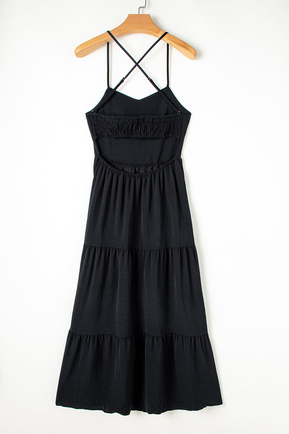 Black Crossover Backless Bodice Tiered Maxi Dress | Women