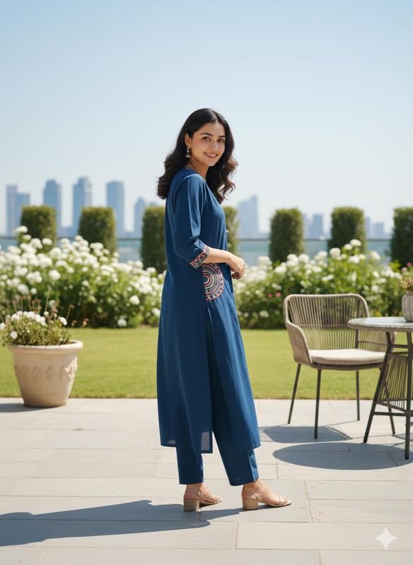 Women’s Solid Embroidered A-Line Kurta Set with Pants