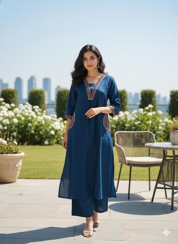 Women’s Solid Embroidered A-Line Kurta Set with Pants