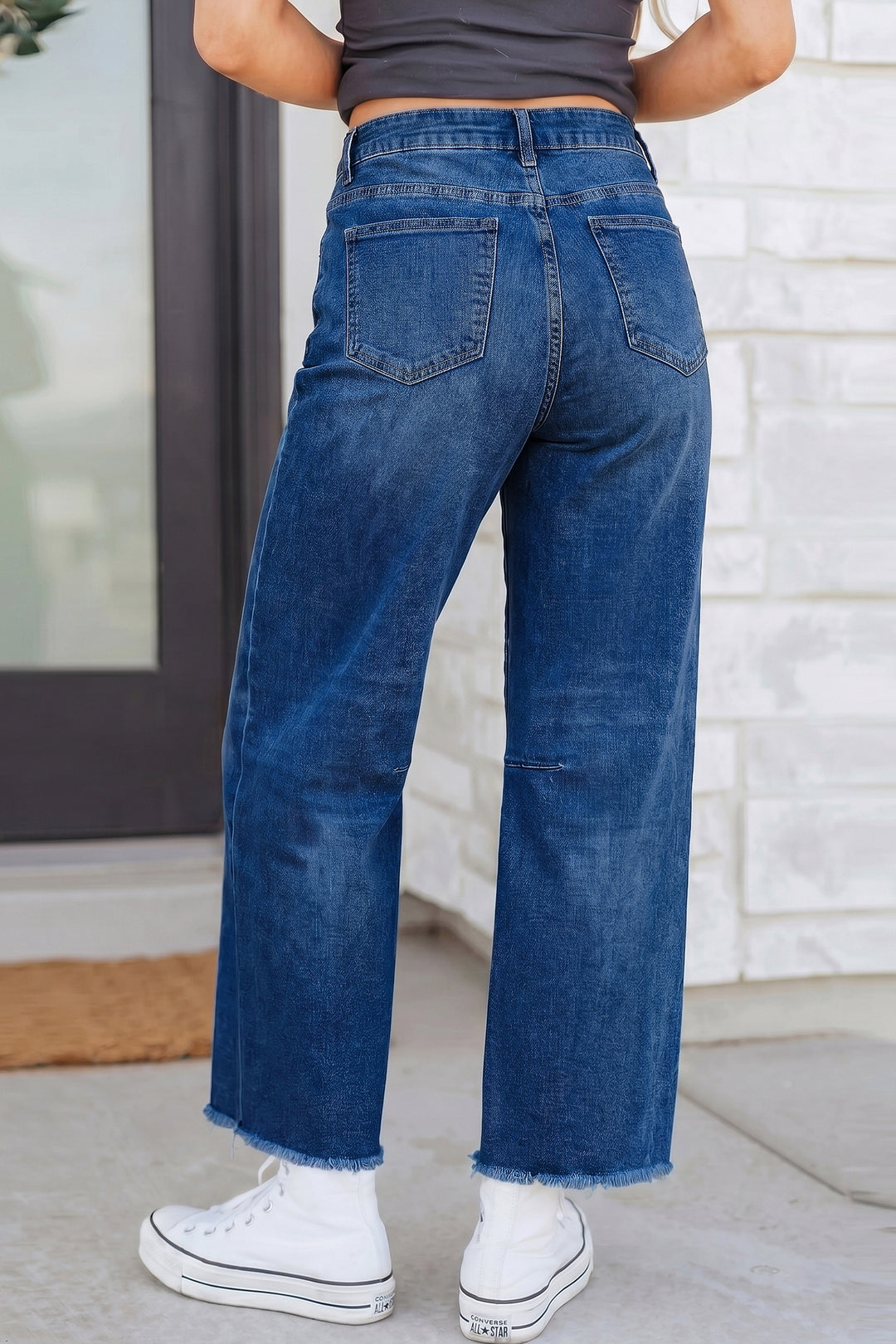 Black Frayed Cropped Barrel Jeans