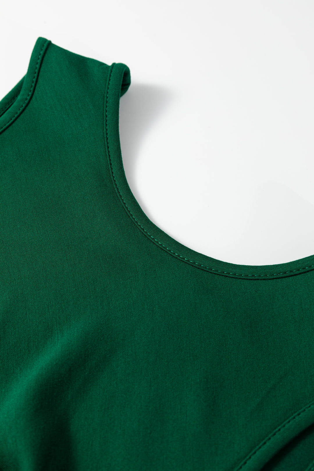 Blackish Green Solid Color Round Neck Ruched Detail Sleeveless Mini Dress