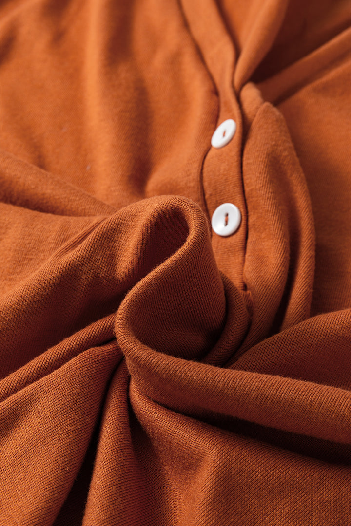 Grapefruit Orange Contrast Stitching Buttoned V Neck Half Sleeve Top and Drawstring Flare Pants Set