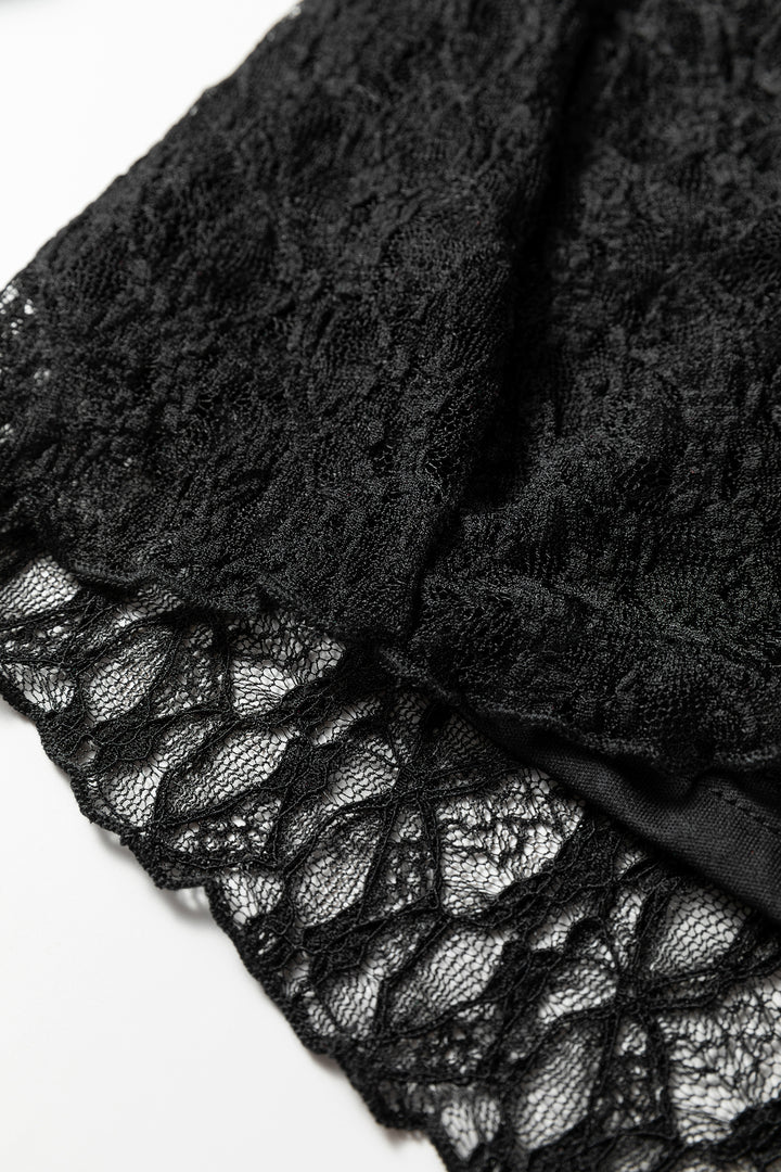 Black Sheer Lace Long Sleeve Slim Henley Top