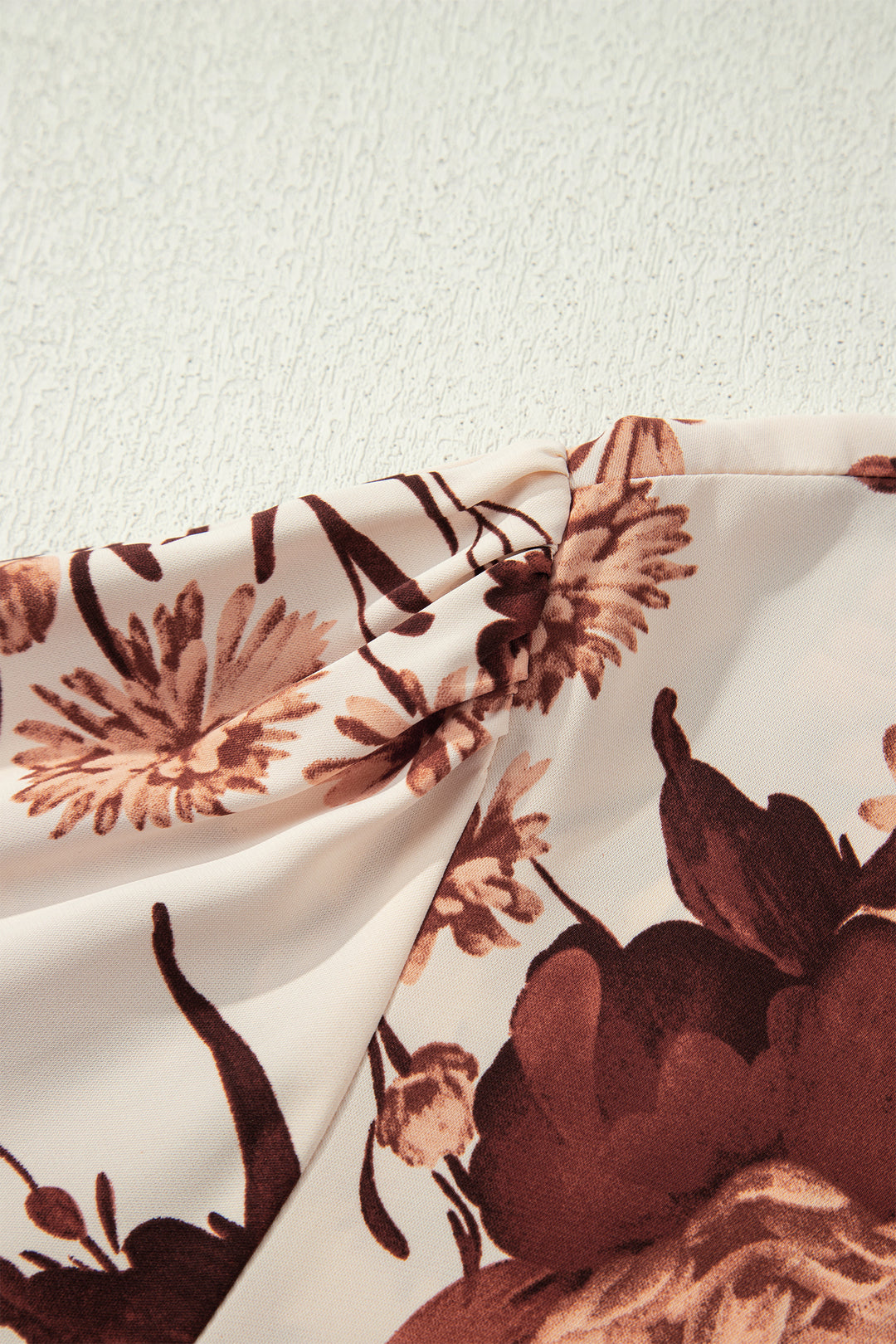 Brown Floral Print Button Down Poet Sleeve Shirt