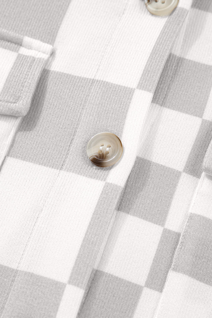 Khaki Plus Size Checkered Buttoned Down Casual Western Jacket