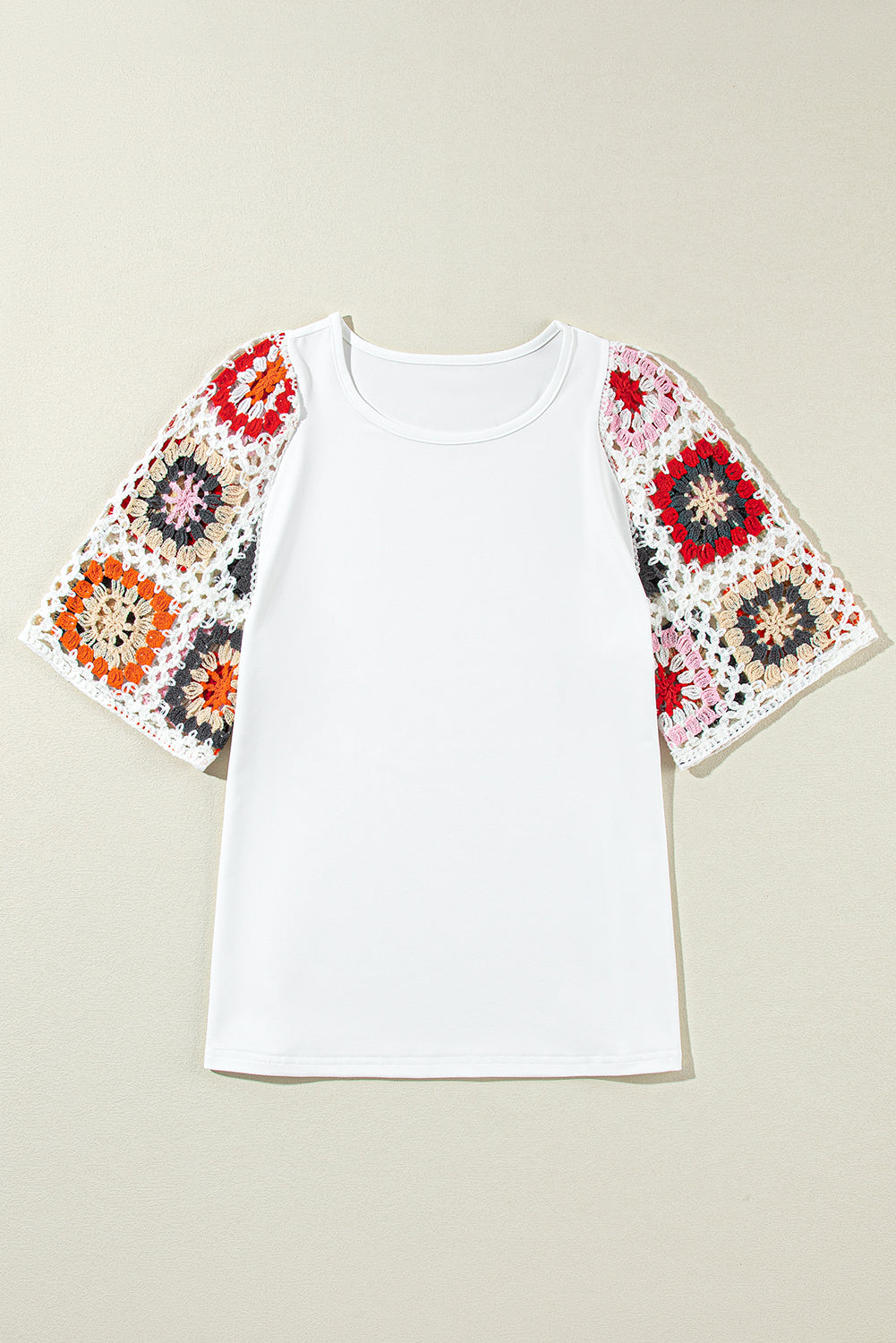 White Floral Crochet Short Sleeve Top | Women