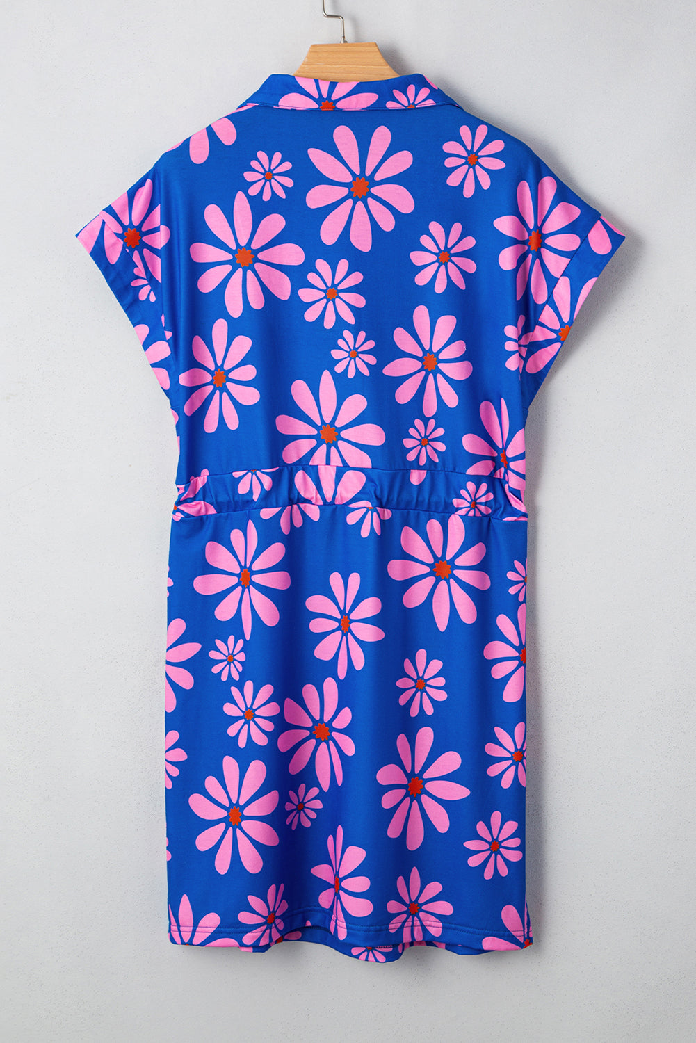 Purple Floral Striped Quarter Zip Cap Sleeve Drawstring Waist Mini Dress