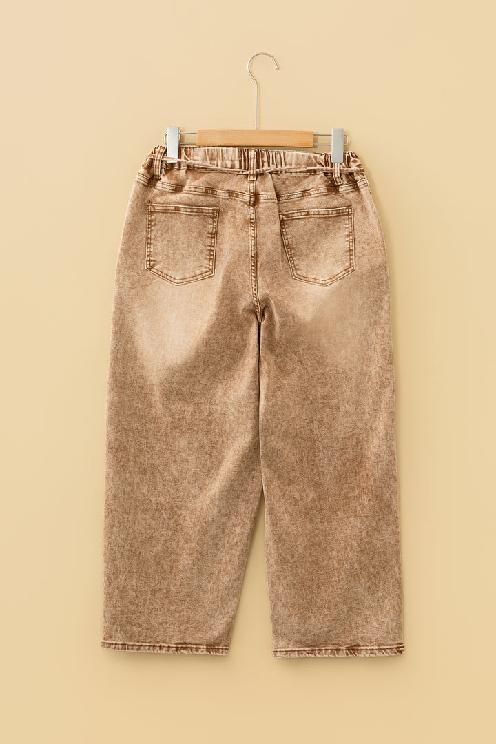 Smoke Gray Acid Wash Tie Waist Denim Pants