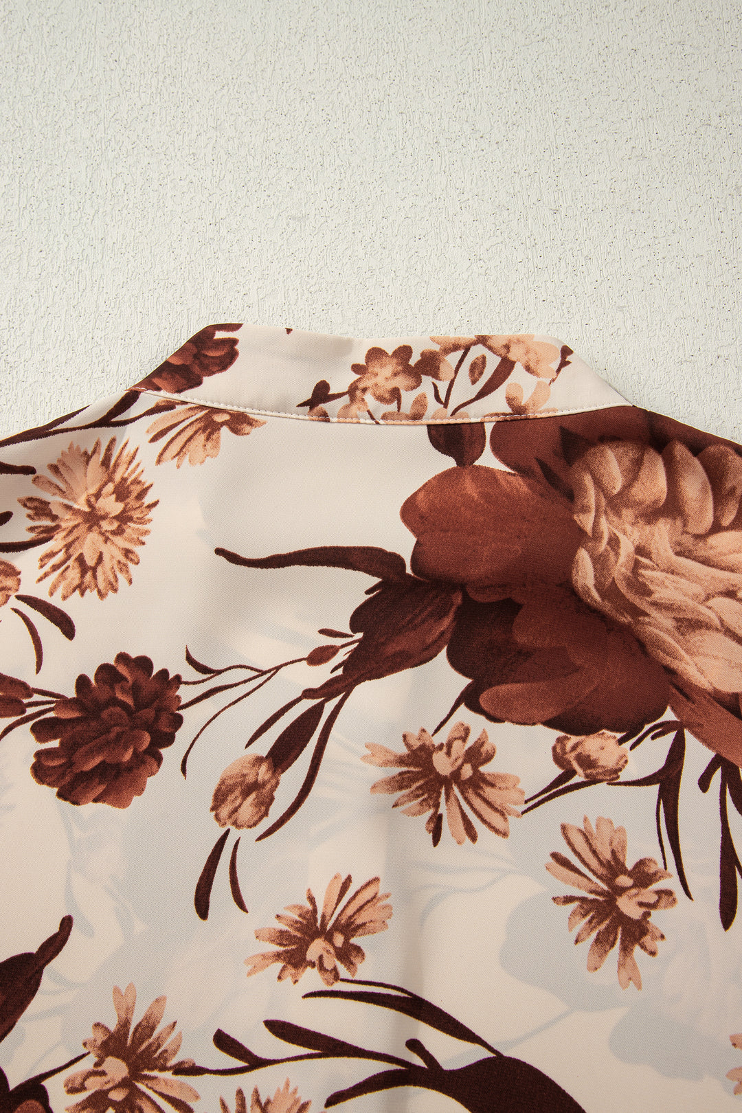 Brown Floral Print Button Down Poet Sleeve Shirt