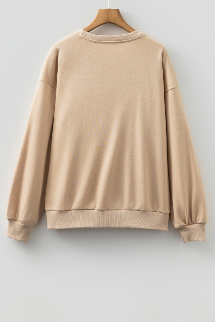 Parchment Embroidered Flower Pattern Drop Shoulder Sweatshirt