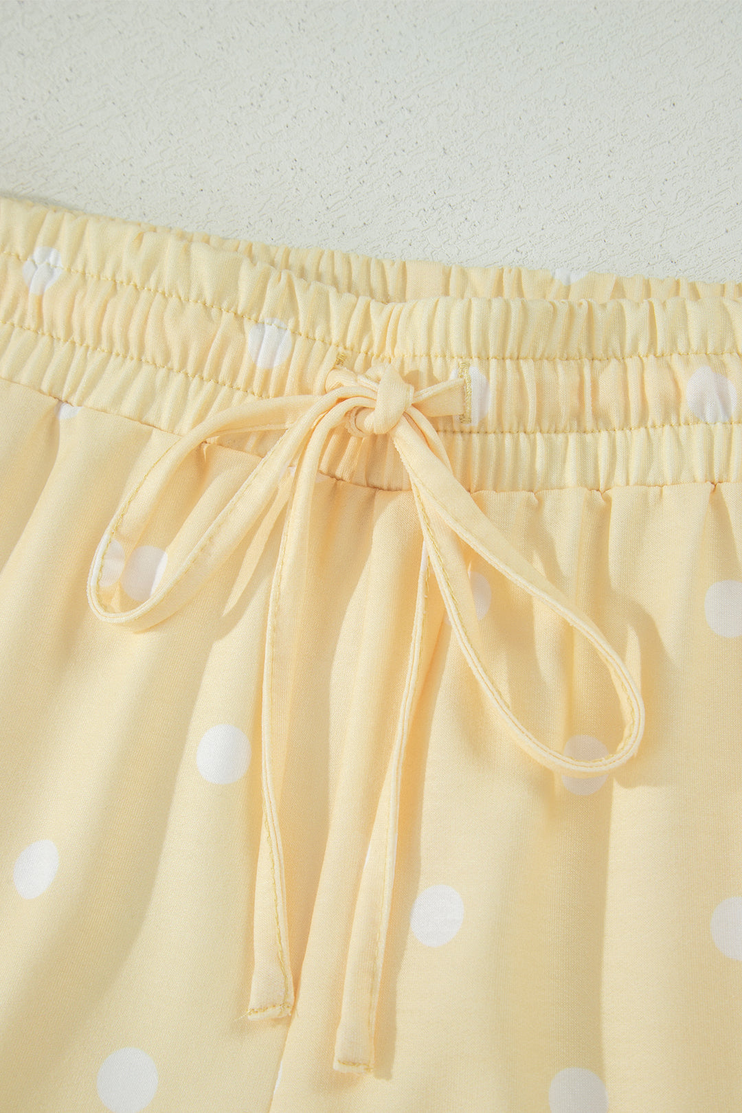 Yellow Exposed Seam Detail Polka Dot Loose Tee Drawstring Shorts Set