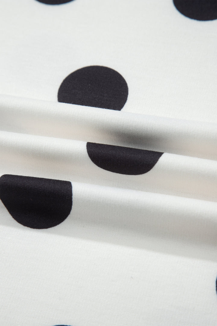 White Polka Dot Short Sleeve Top Casual Skort 2pcs Outfit