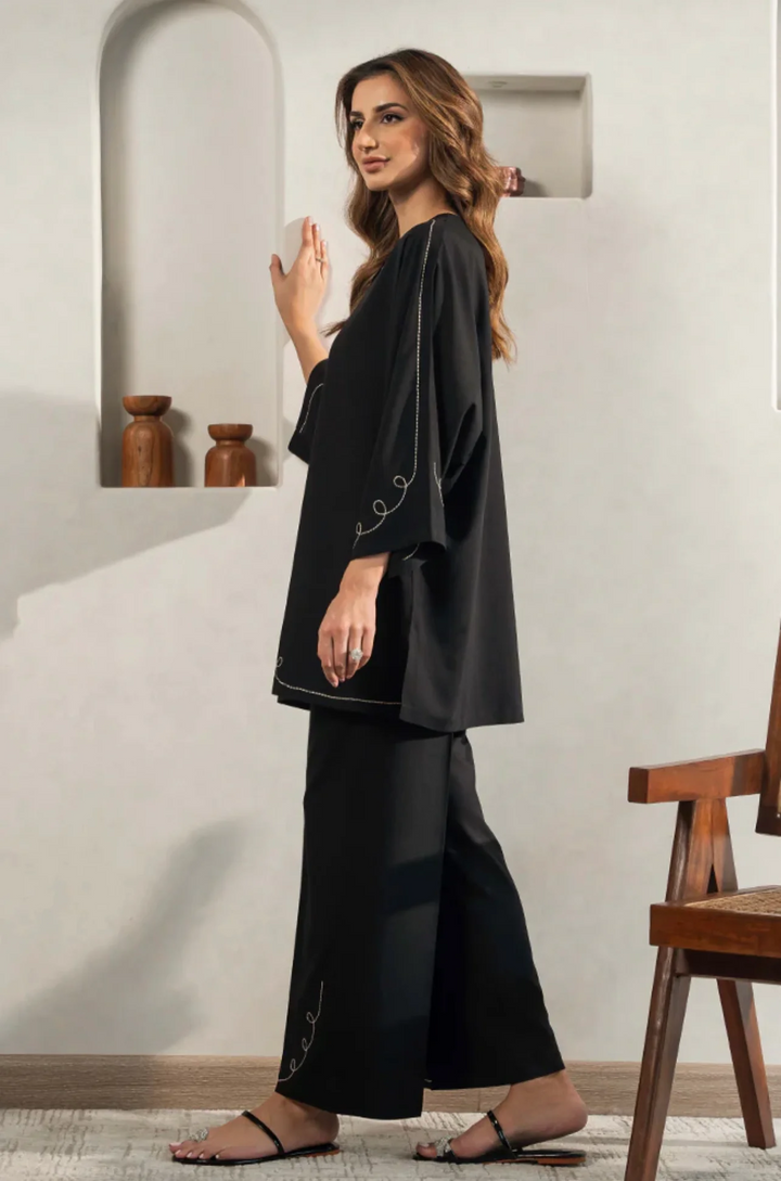 Embroidery Black Italian Cotton Viscose Blend Co-Ord Set
