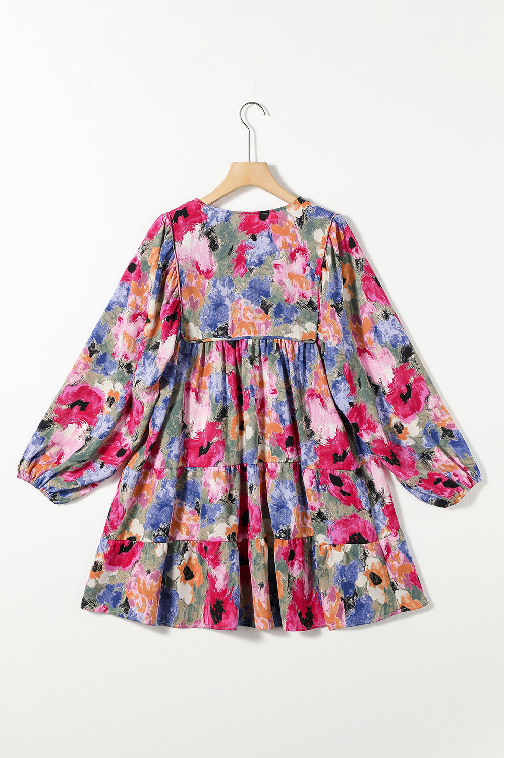 Multicolour Floral Tie Neck Bubble Sleeve Shift Dress