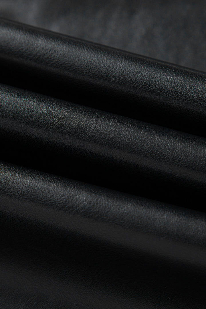 Black Faux Leather Side Slit Maxi Skirt