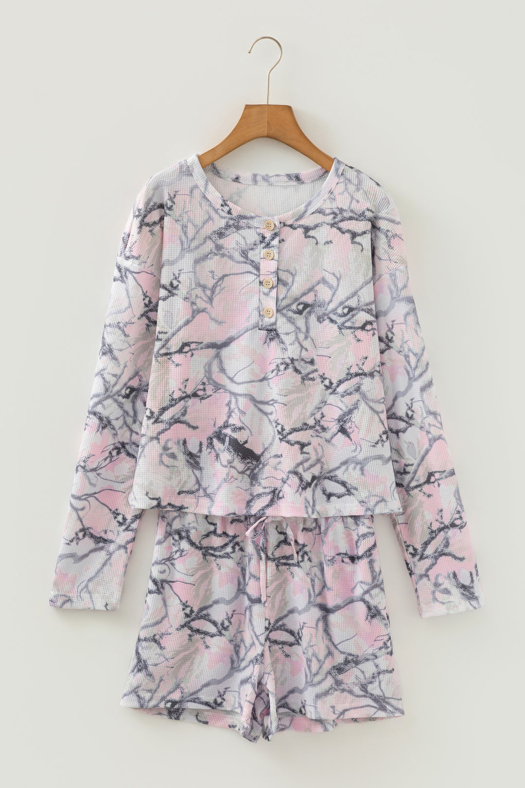 Pink Camo Henley Top and Short Set