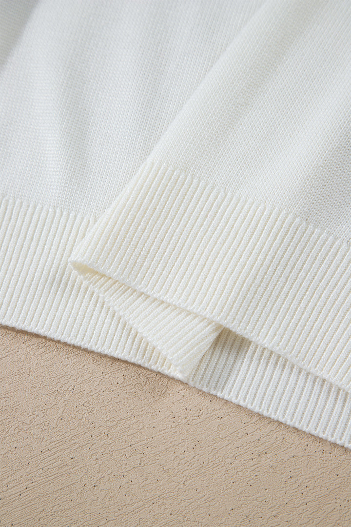 White Western Floral Print Short Sleeve Square Collar Knit Sweater