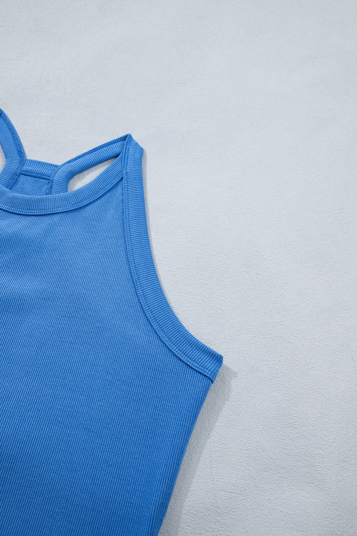 Sky Blue Slim Tank Top Elastic Waist Mini Skort 2pcs Outfit