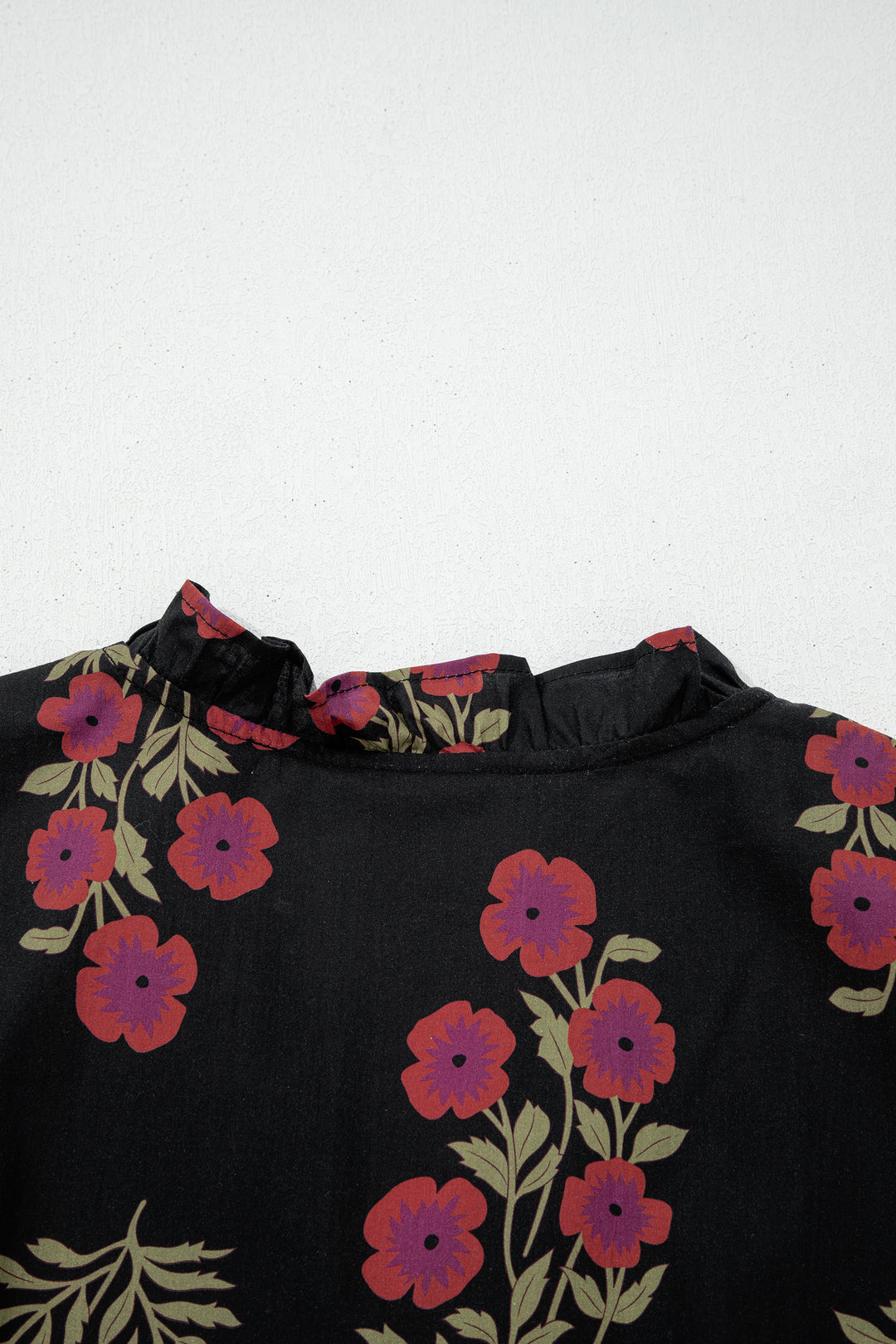 Black Floral Short Bubble Sleeve Tiered Maxi Dress