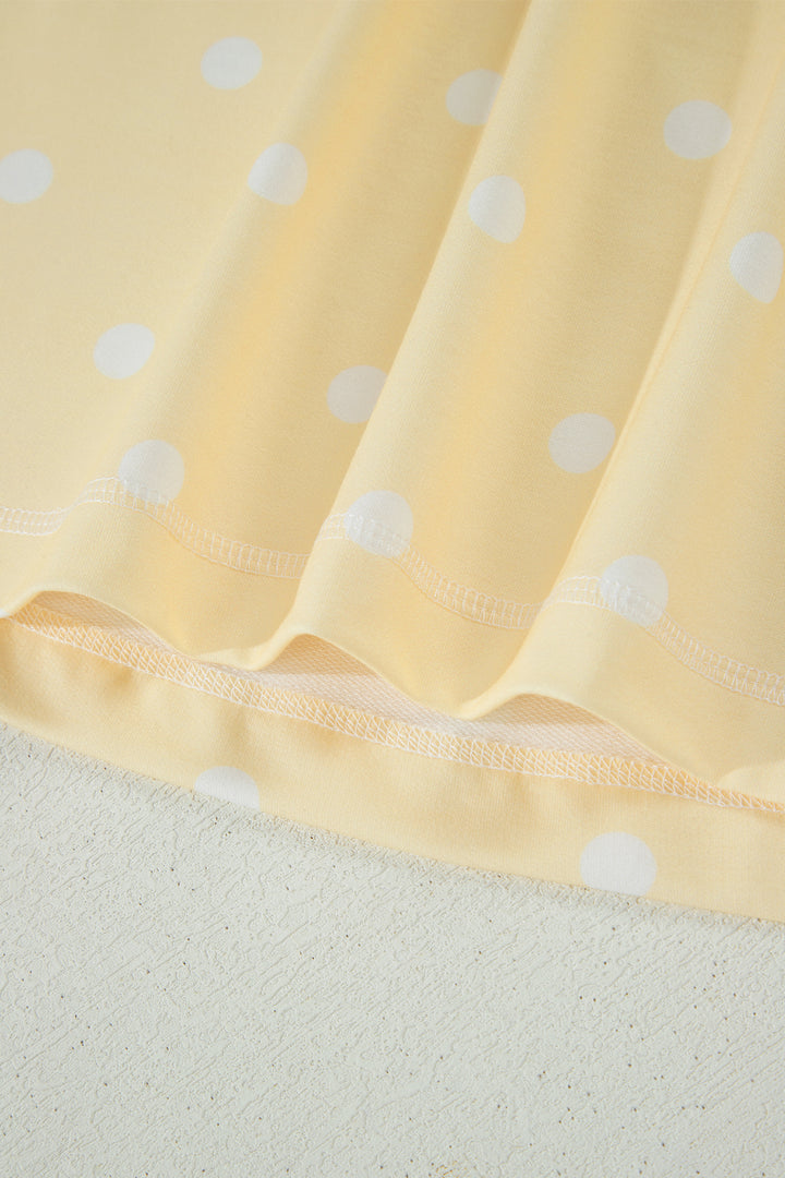 Yellow Exposed Seam Detail Polka Dot Loose Tee Drawstring Shorts Set