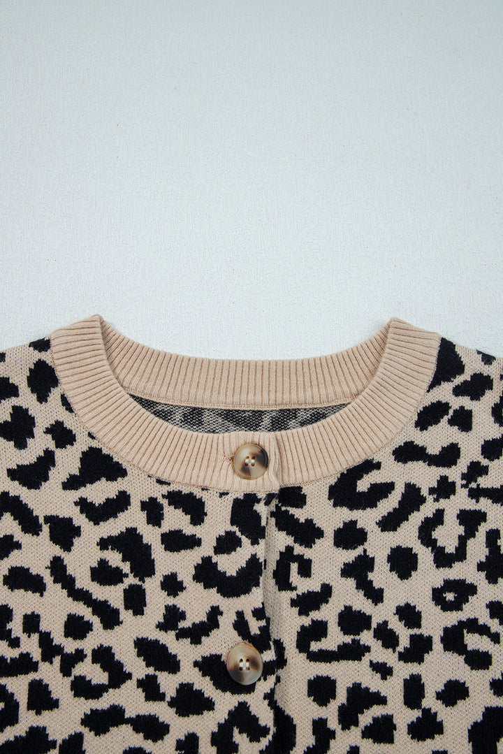 Black Leopard Drop Shoulder Chunky Knitted Cardigan Sweater