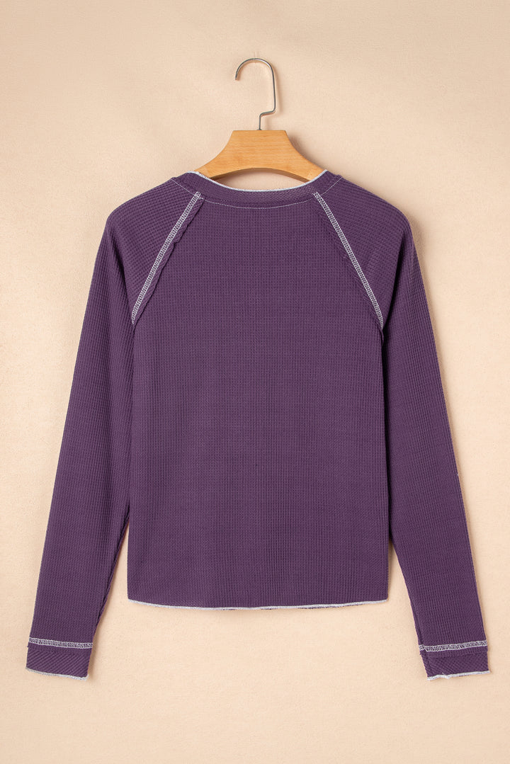 Tillandsia Purple Textured Round Neck Long Sleeve Top