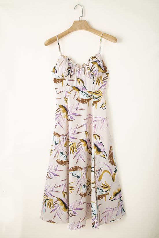 Apricot Tropical Print Spaghetti Straps Cupped Dress | Women