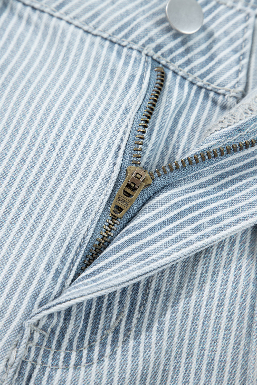 Sky Blue Stripe Button Flap Pocket Cuffed Hem Wide Leg Jeans