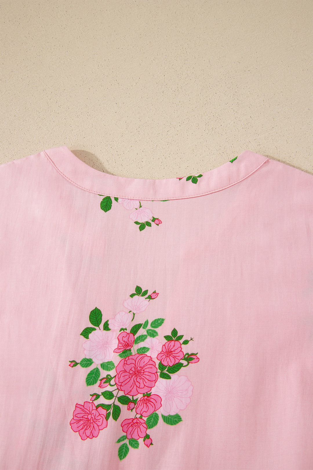 Pink Notched Neck Flutter Short Sleeve Floral Print Maxi Dress