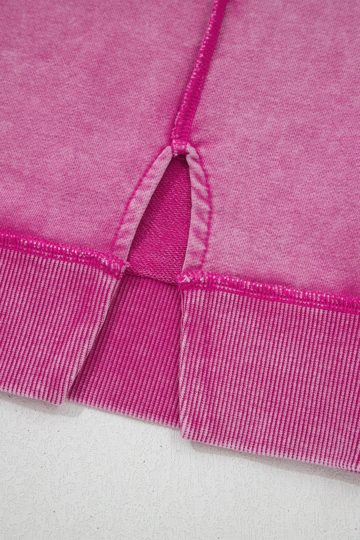 Rose Red Mineral Wash Exposed Seam Side Slit Sweatshirt