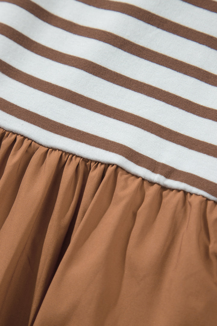 Chestnut Striped Colorblock Patchwork Sleeveless Casual Long Dress