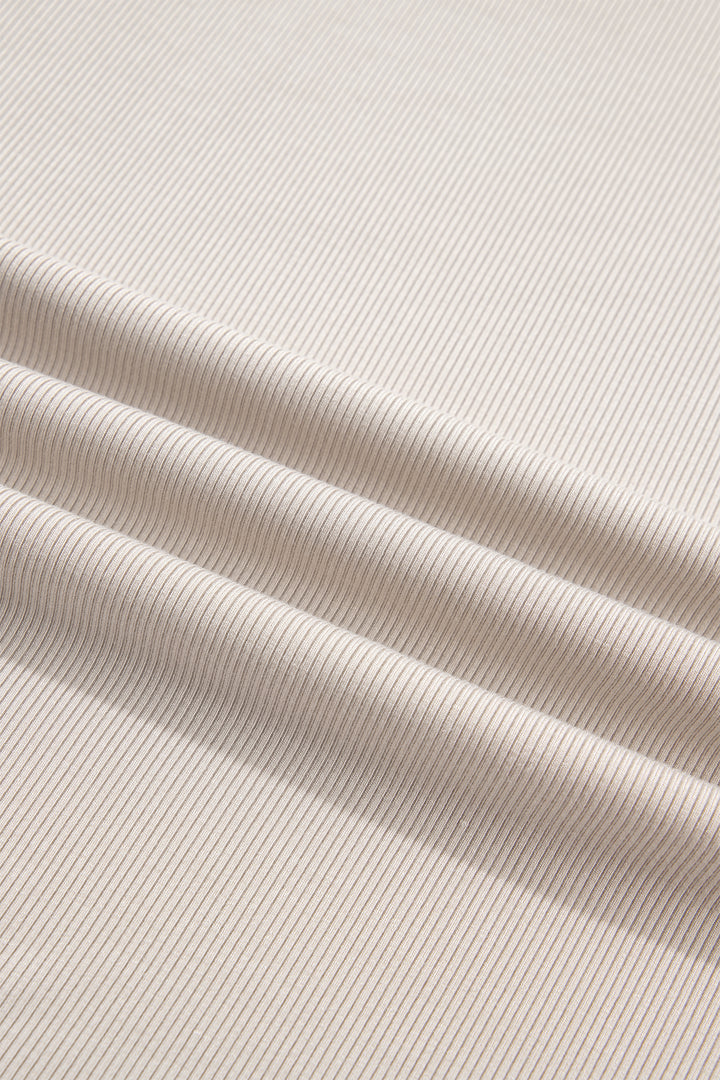 Beige Solid Color Round Neck Frill Detail Long Sleeve Top
