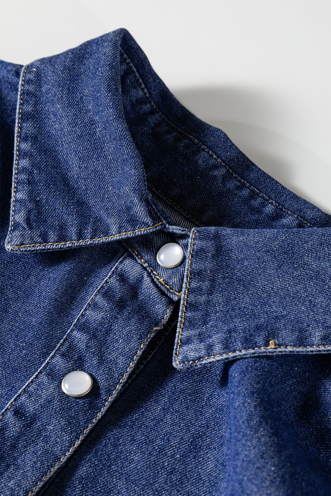 Ashleigh Blue Denim Shirt Collar Long Sleeve Flared Mini Dress