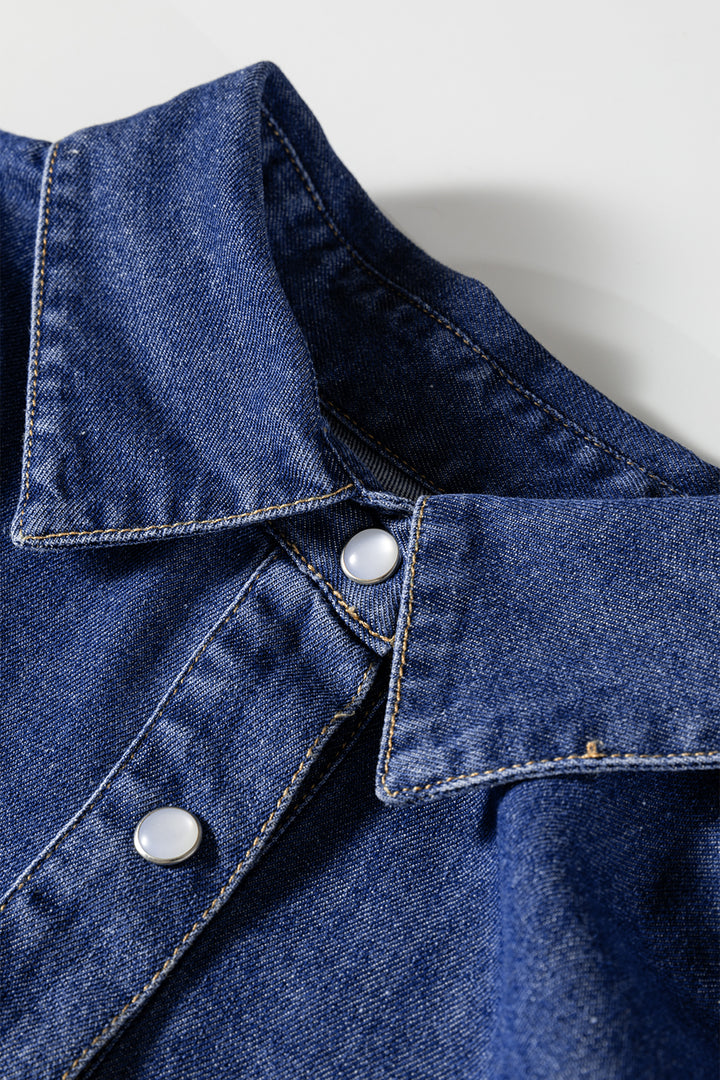 Ashleigh Blue Denim Shirt Collar Long Sleeve Flared Mini Dress