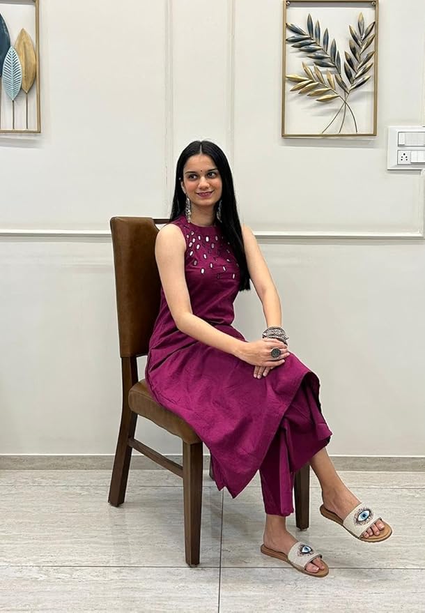 Elegant Magenta Sleeveless Kurta Set with Palazzo Pants