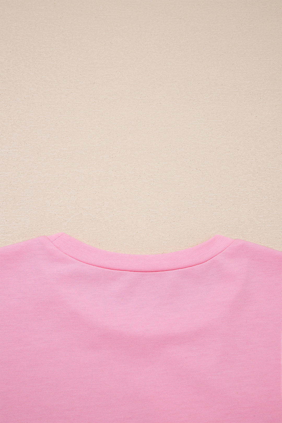 Pink Solid Color Raw Edge Bow Patch Loose T Shirt