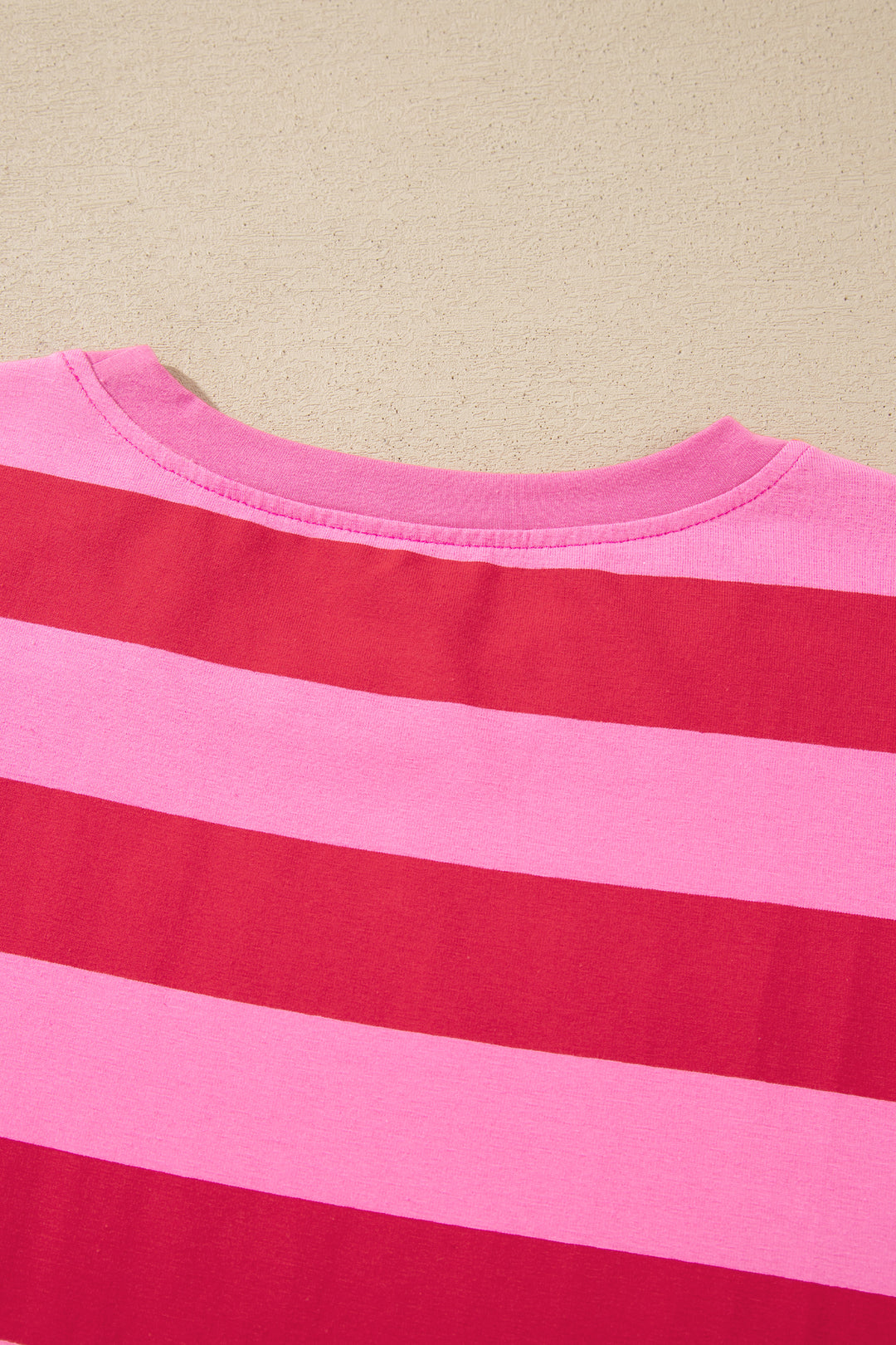 Rose Stripe Cuffed Short Sleeve Pocketed Casual T Shirt Long Dress