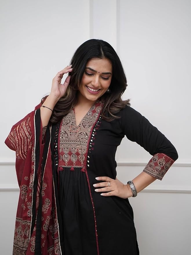 Women’s Ethnic Printed Kurta Set with Palazzo and Printed Dupatta