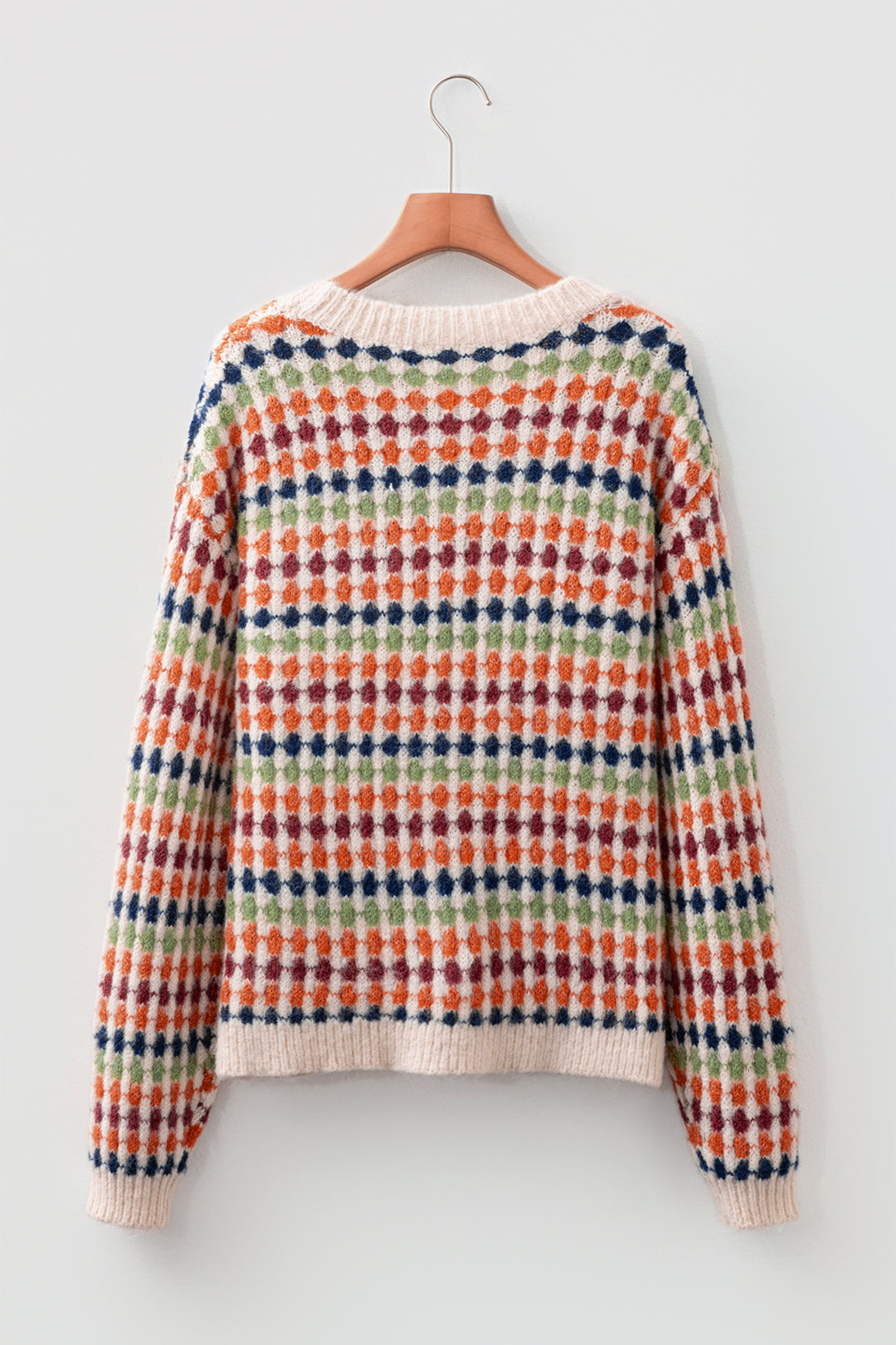Multicolour Dotty Striped Pattern Knit Drop Shoulder Sweater