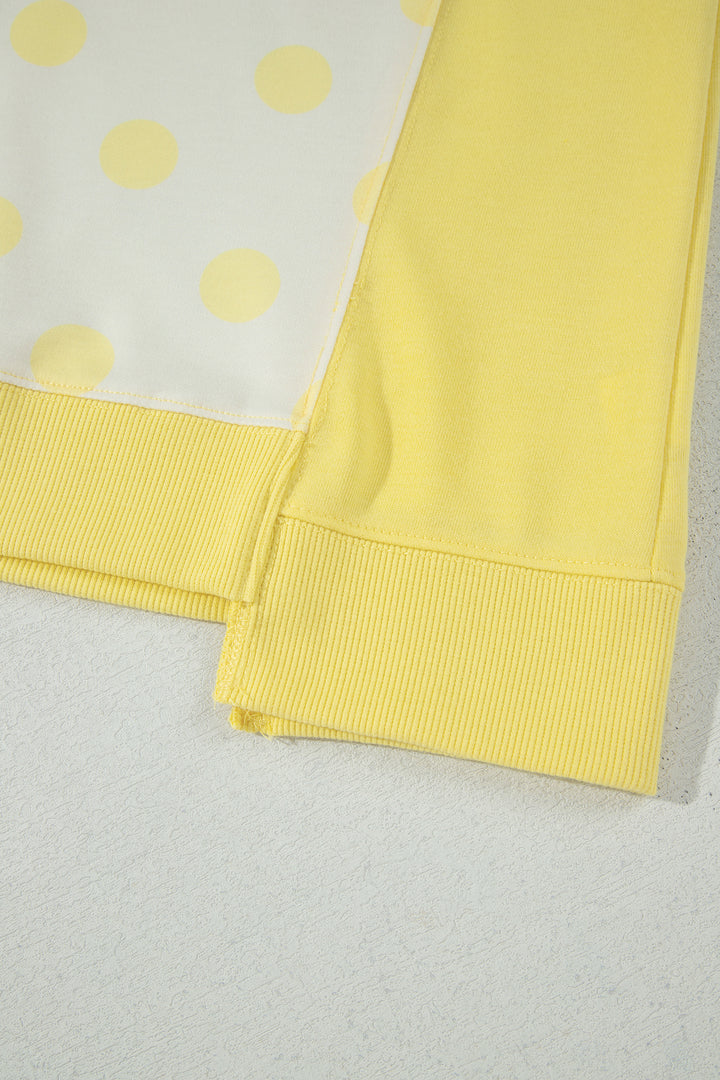 Yellow Color Block Patchwork Polka Dot Wide Leg Pant Set