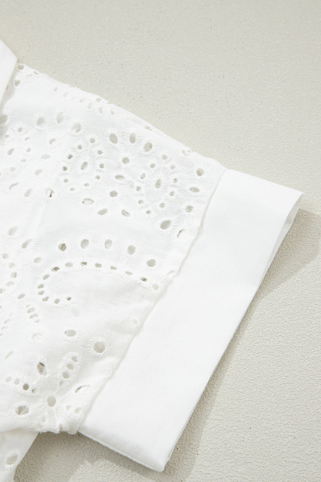 White Solid Color Eyelet Embroidered Cotton T Shirt Mini Dress