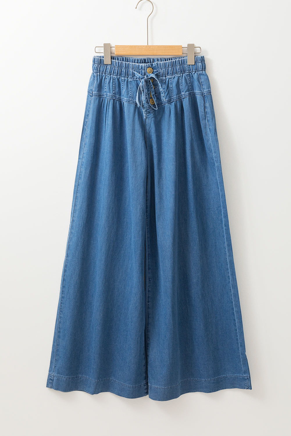 Dusk Blue Mineral Wash Button Fly Waist Wide Leg Jeans | Women