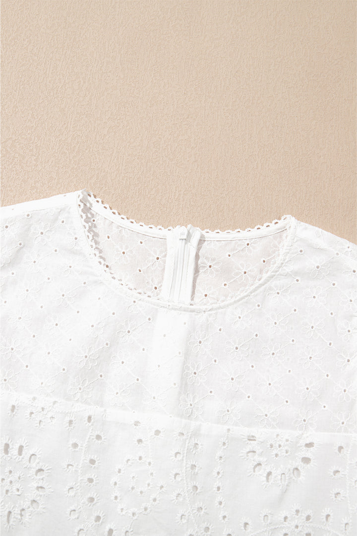 White Floral Eyelet Embroidered Sleeveless Shift Dress
