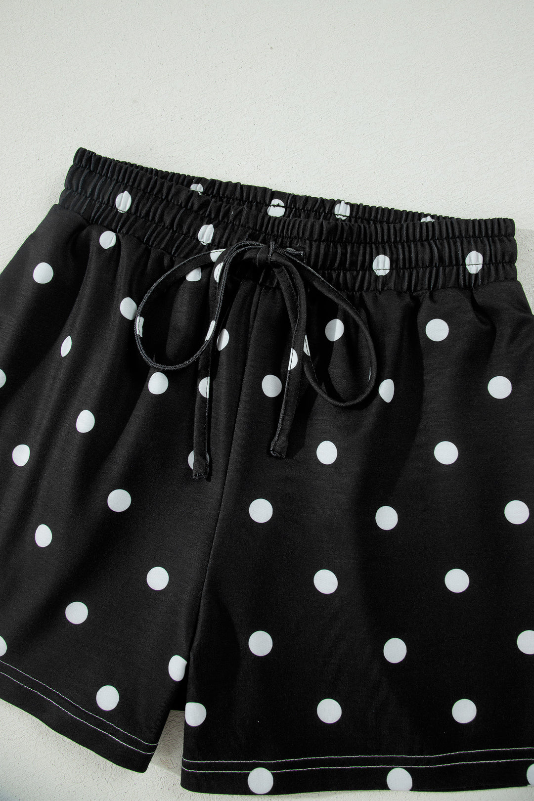 Black Exposed Seam Detail Polka Dot Loose Tee Drawstring Shorts Set