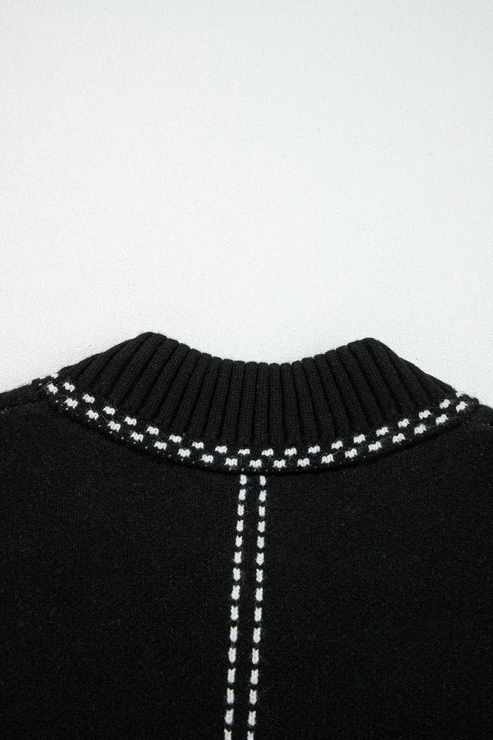 Black Contrast Trim Button up Sweater Cardigan