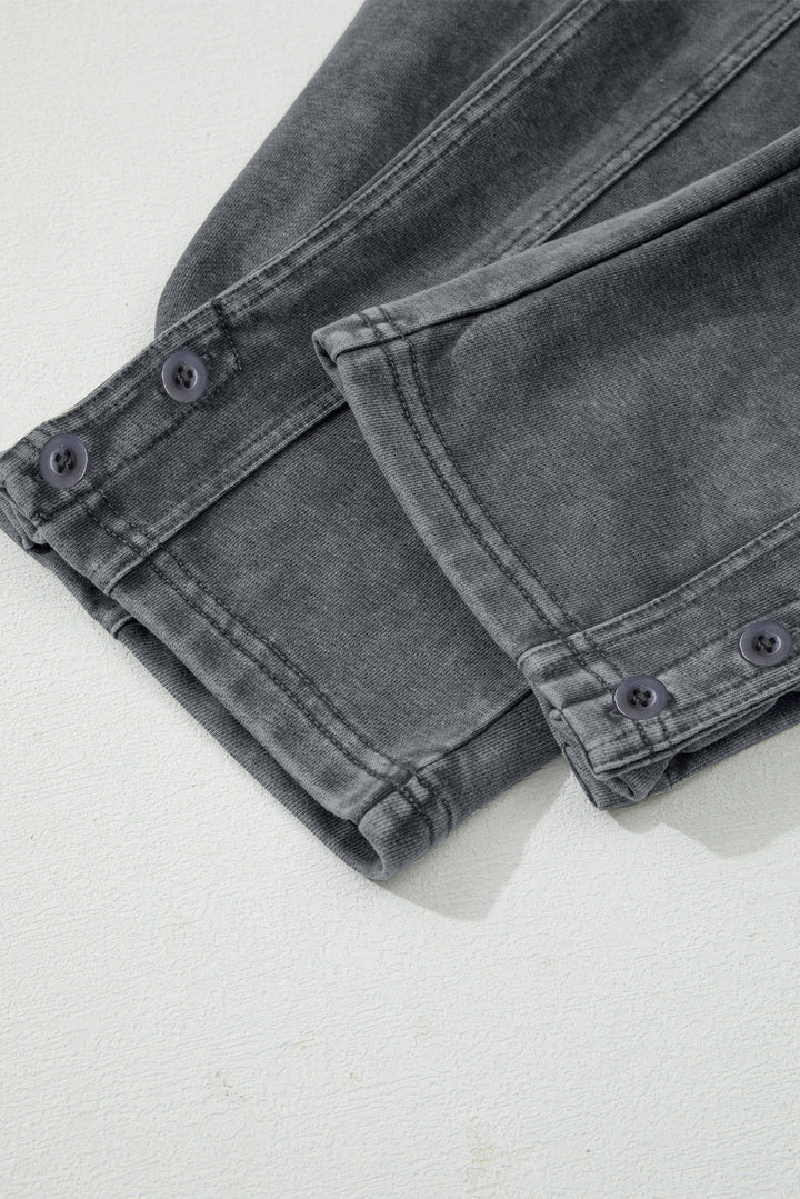 Medium Grey Mineral Wash Jogger Style High Waist Casual Pants